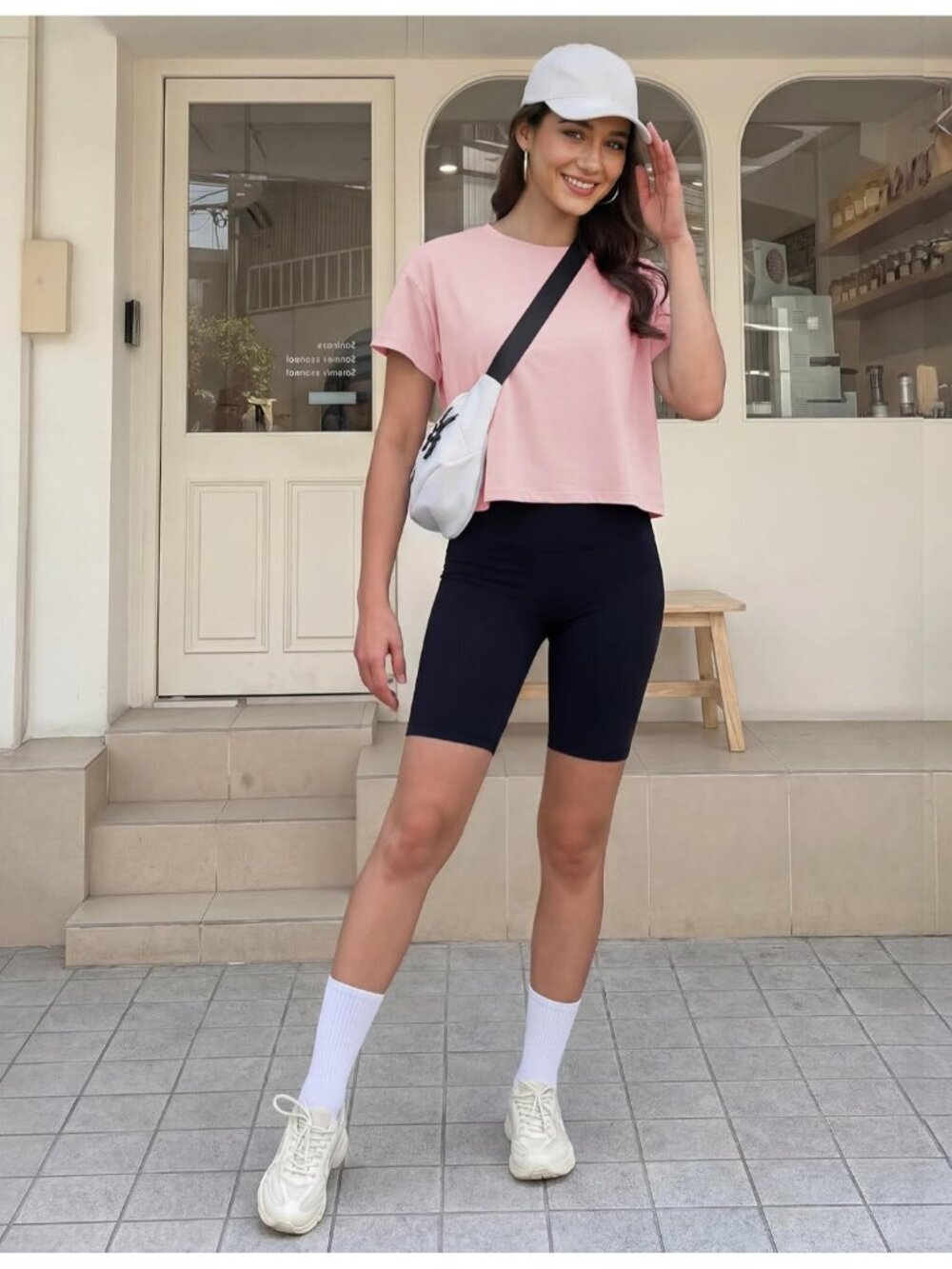 〽️Women's Light Pink Short Sleeve Cotton Athletic Crewneck Casual Loose Crop Top